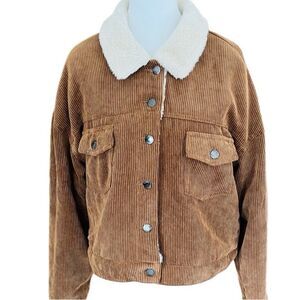 CI SONO tan faux fur lined corduroy button front jacket size M.